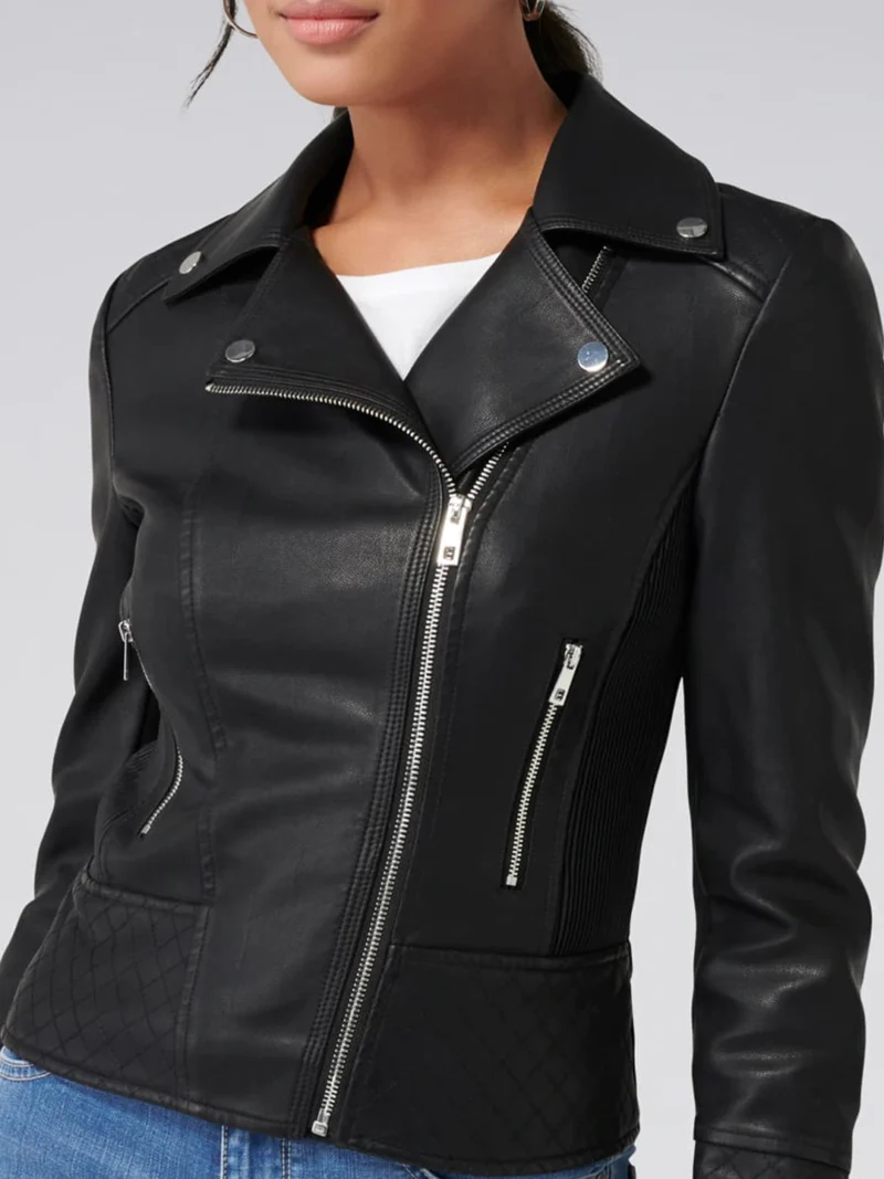 Solid Black Biker Leather Jacket