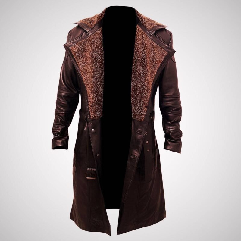 Men's German WW2 Belted Brown Leather Coat