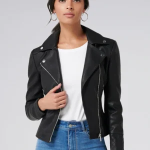 Solid Black Biker Leather Jacket