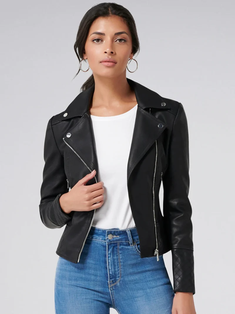 Solid Black Biker Leather Jacket