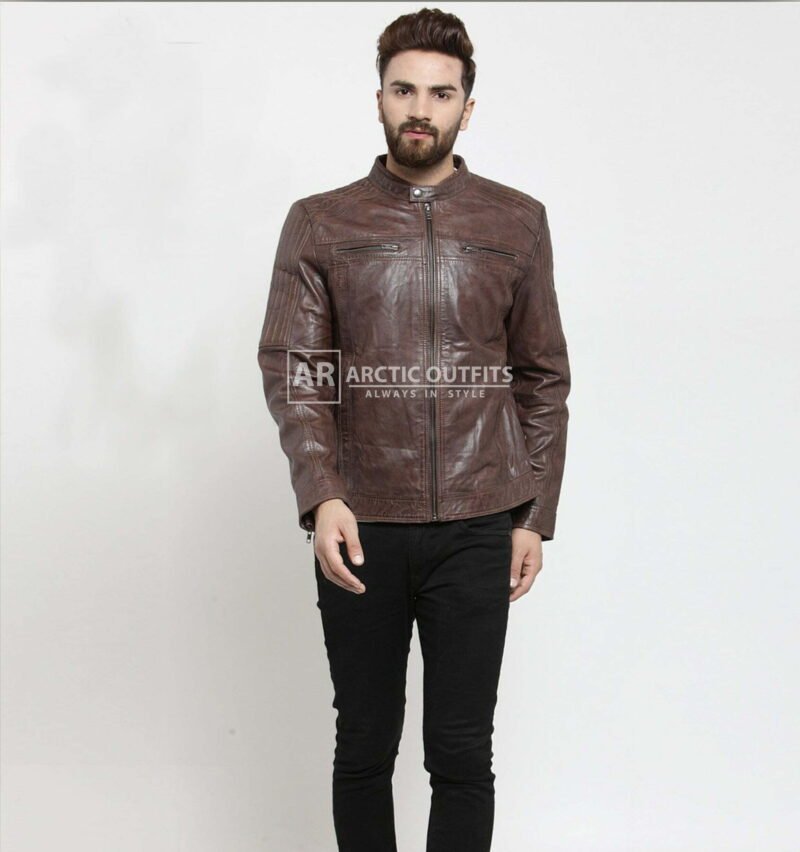 Smooth Brown Leather Bomber Jacket