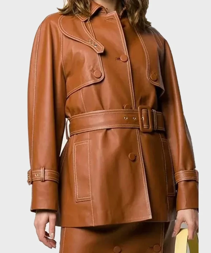 Brown Belted Leather Coat