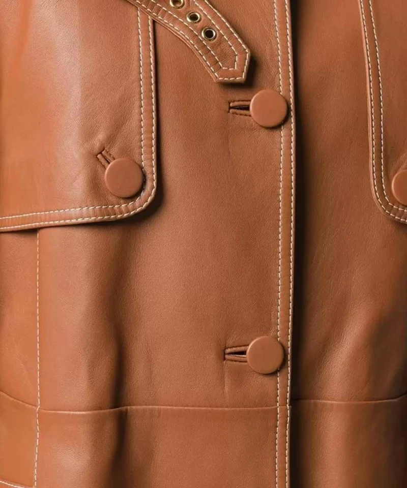 Brown Belted Leather Coat