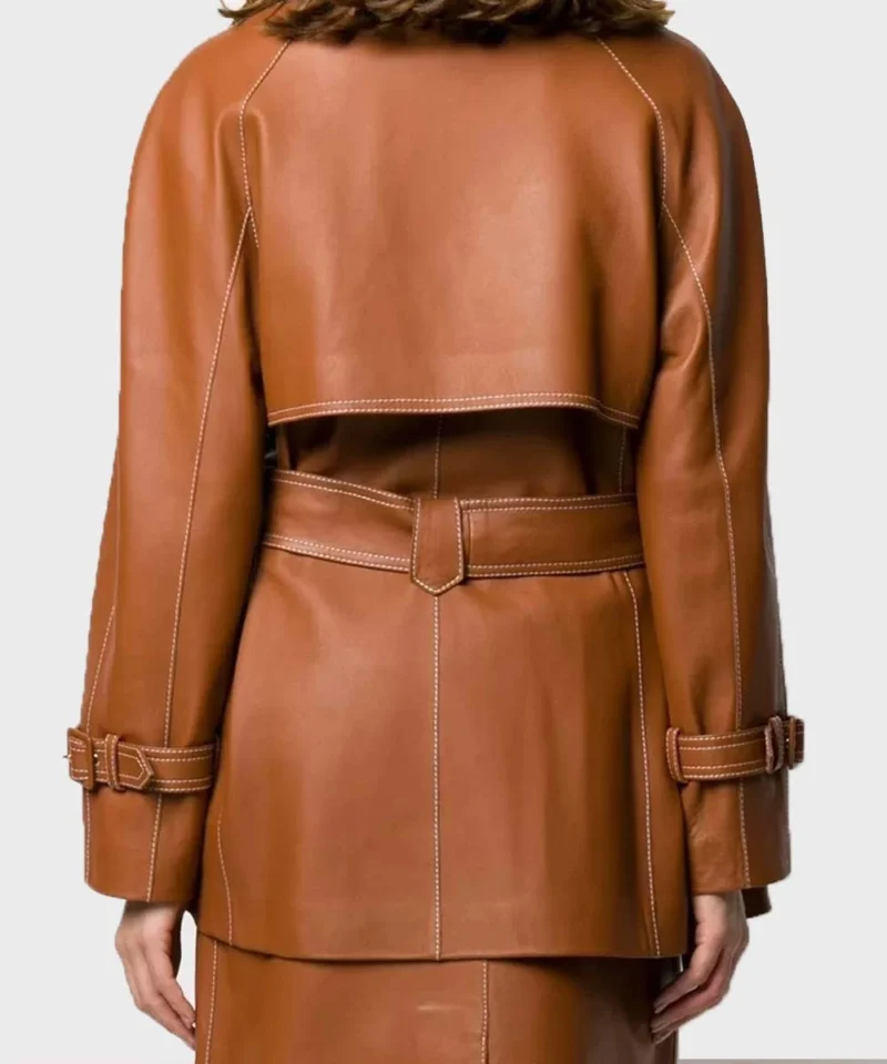 Brown Belted Leather Coat