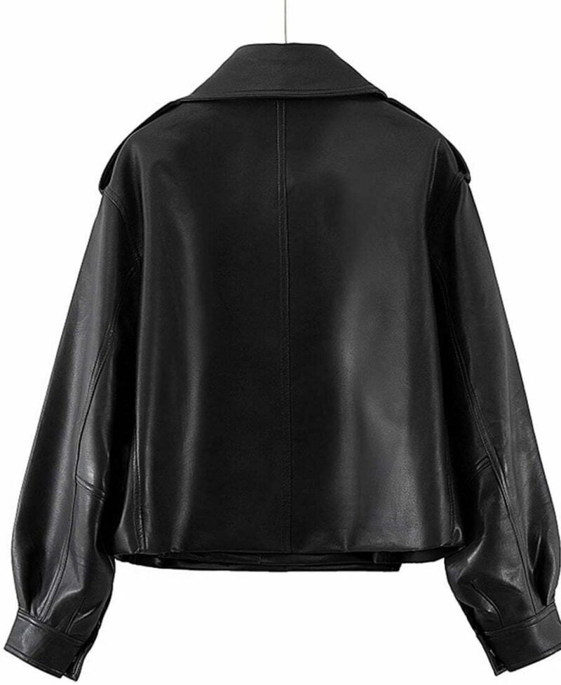 Women’s Oversized Black Leather jacket - Image 2