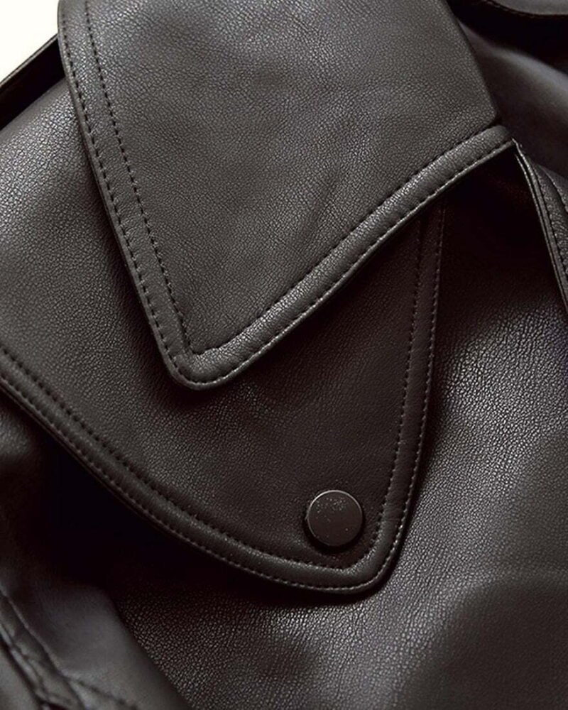 Women’s Oversized Black Leather jacket - Image 3