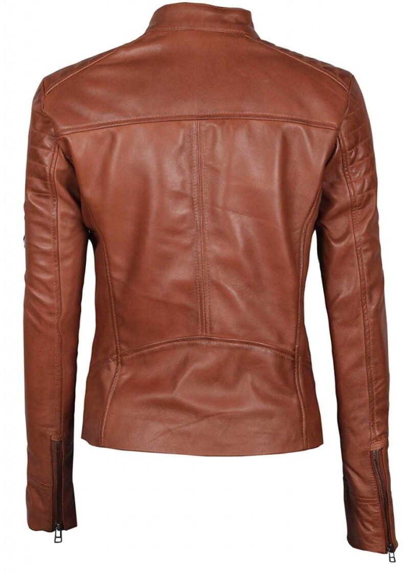 Padded Brown Slim Fit Leather Bomber Jacket