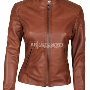 Padded Brown Slim Fit Leather Bomber Jacket