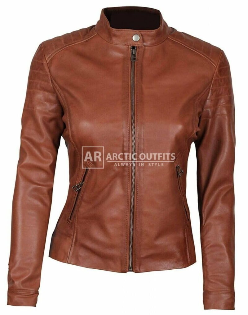 Padded Brown Slim Fit Leather Bomber Jacket
