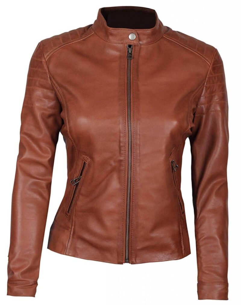 Padded Brown Slim Fit Leather Bomber Jacket