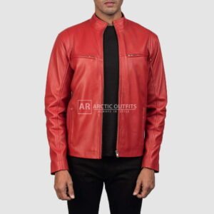 Arctic Red Leather Biker Jacket