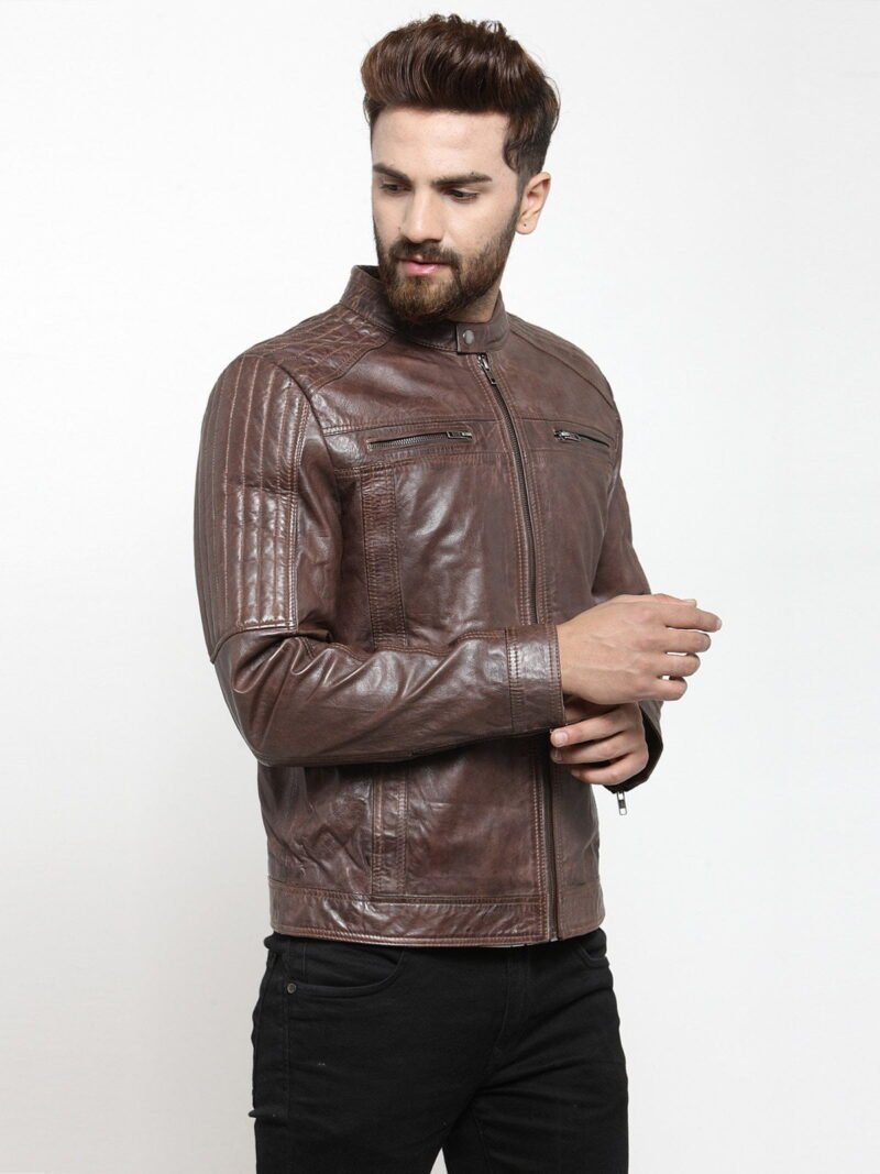 Smooth Brown Leather Bomber Jacket