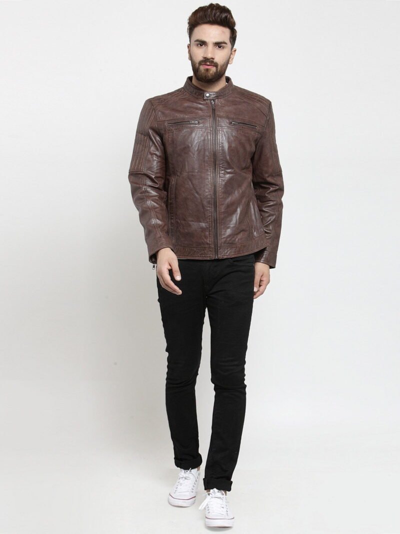 Smooth Brown Leather Bomber Jacket