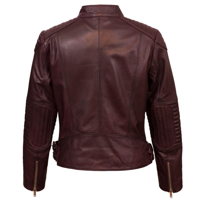 Lady Maroon Biker's Leather Jacket