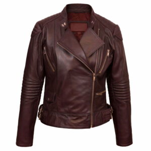 Lady Maroon Biker's Leather Jacket