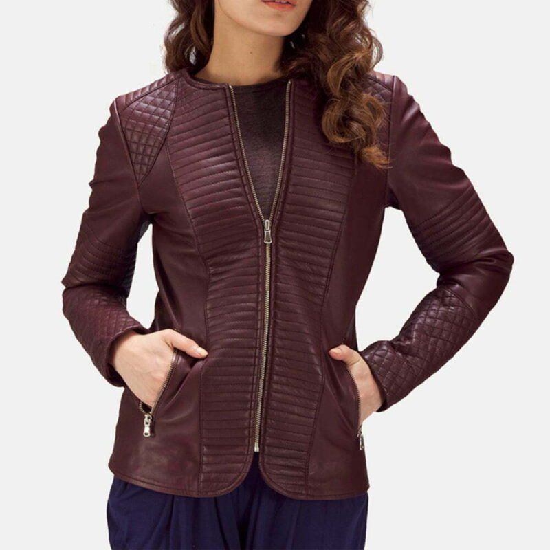 Nexi Quilted Maroon Leather Jacket - Image 2