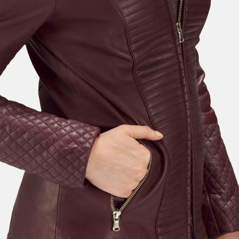 Nexi Quilted Maroon Leather Jacket - Image 3