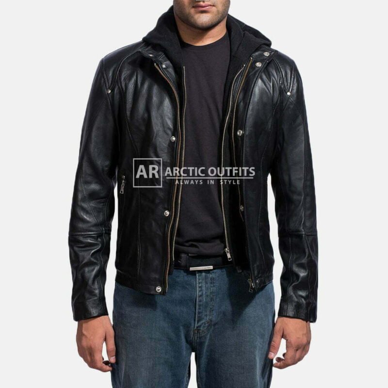 Black Leather Bomber Jacket