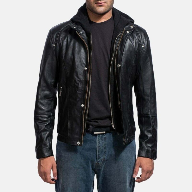 Black Leather Bomber Jacket