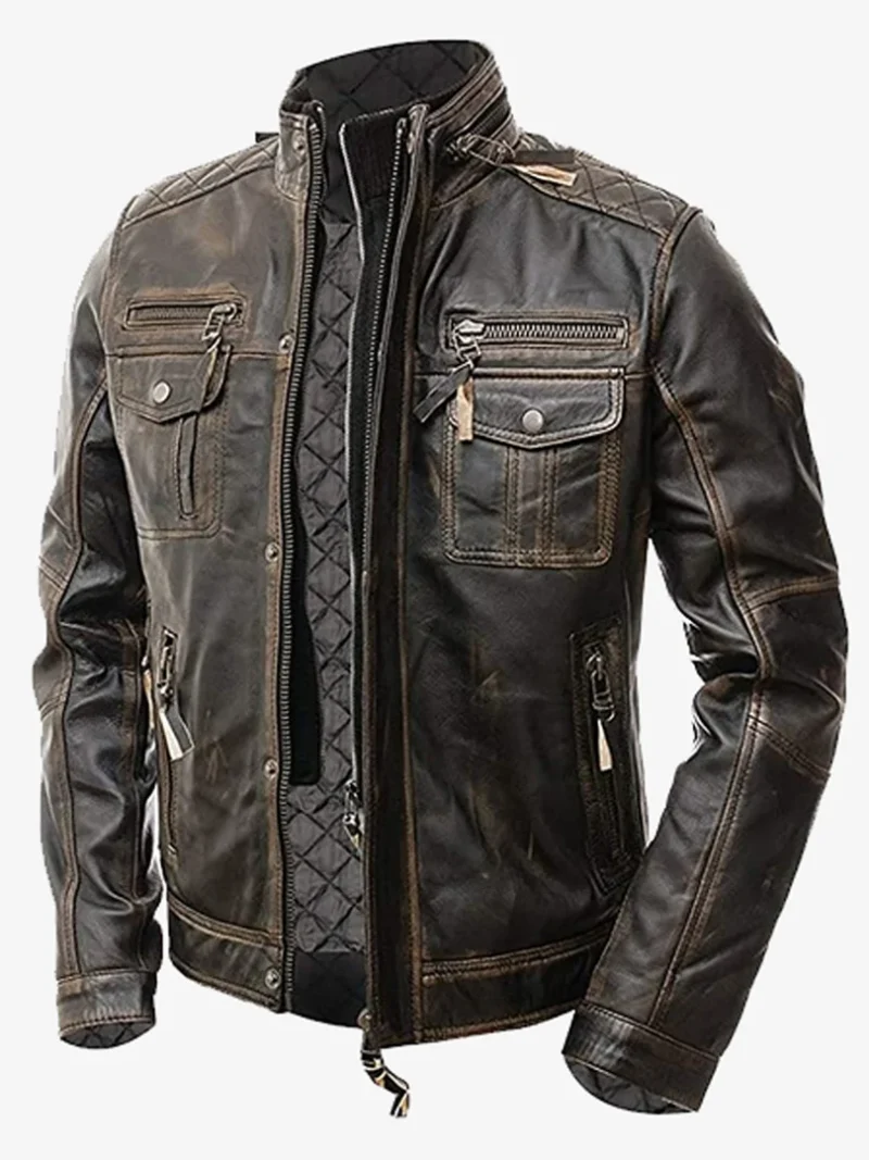 Cyclone Café Racer Distressed Vintage Leather Biker Jacket