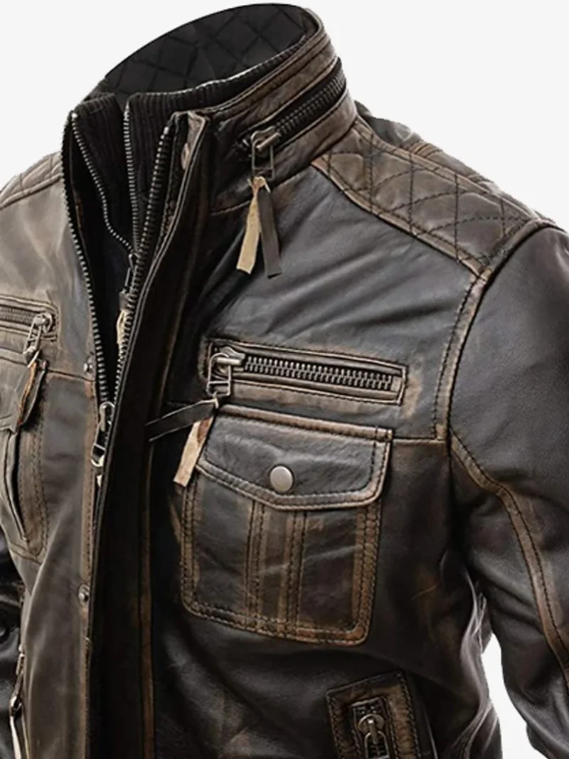 Cyclone Café Racer Distressed Vintage Leather Biker Jacket