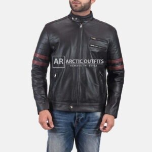 Monza Black & Maroon Leather Biker Jacket