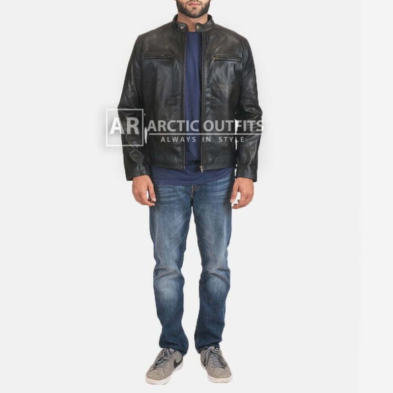 Rustic Black Leather Biker Jacket