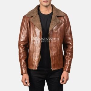 Men's Fur Shearling Brown Leather Biker Jacket