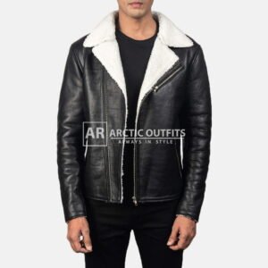 Alberto White Fur Shearling Black Winter Leather Biker Jacket