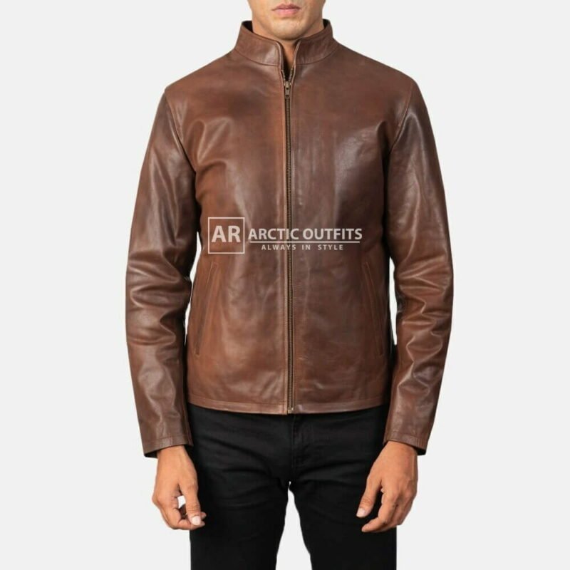 Brown Leather Biker Jacket