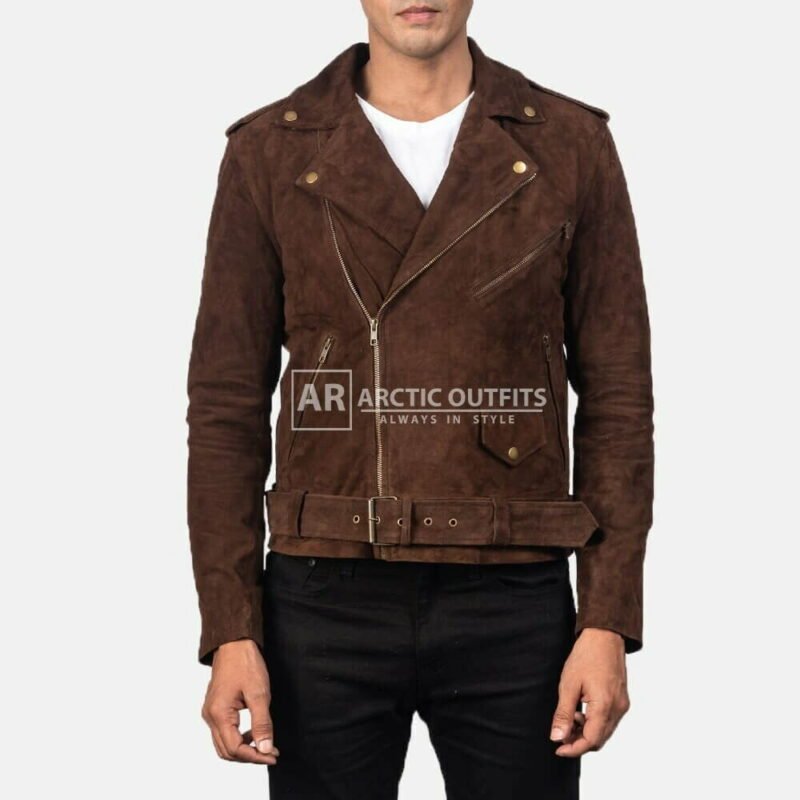 Suede Blouson Brown Leather Biker Jacket