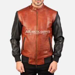 Avan Black & Maroon Leather Bomber & Biker Jacket