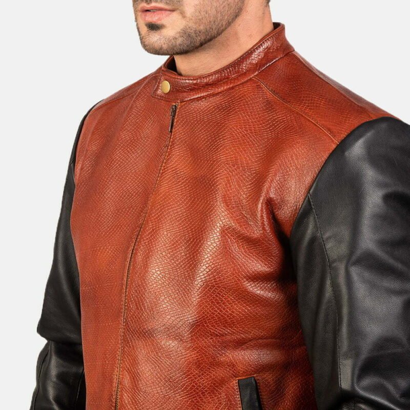 Avan Black & Maroon Leather Bomber & Biker Jacket