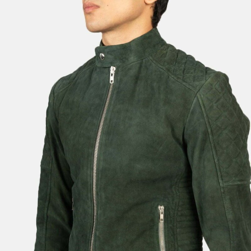 Quilted Green Suede Biker Jacket - Image 2