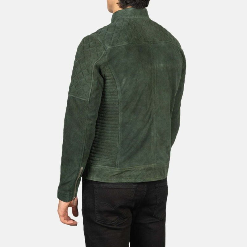 Quilted Green Suede Biker Jacket - Image 5