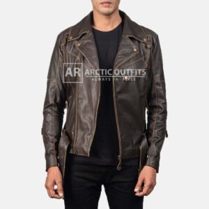Vincent Brown Leather Biker Jacket
