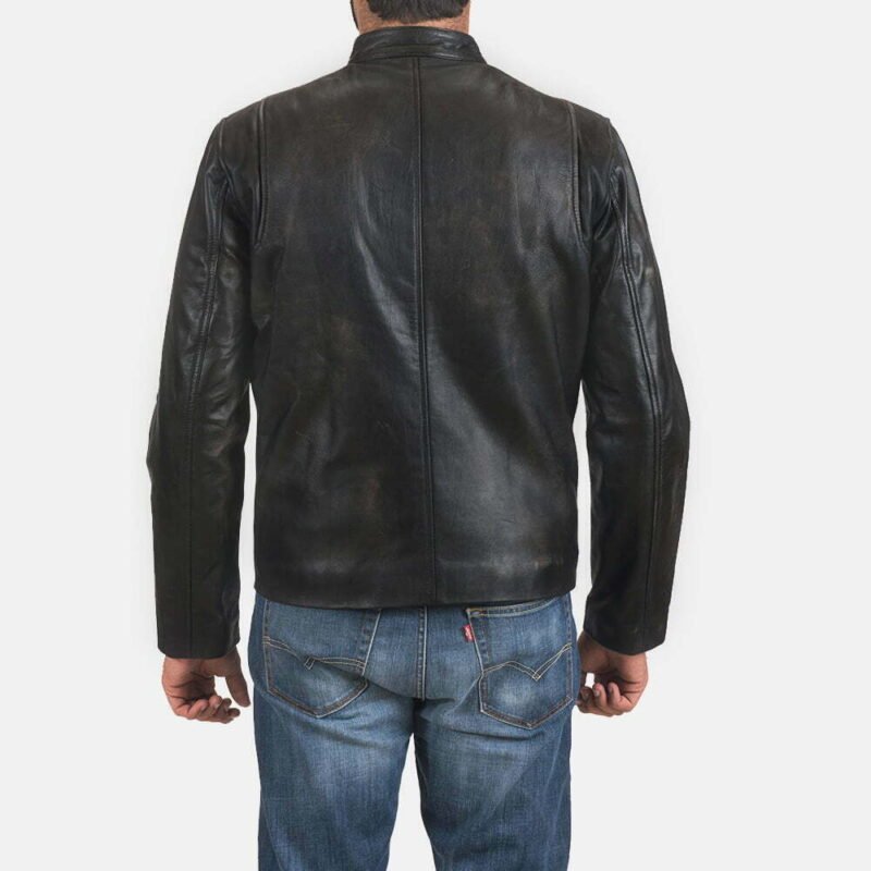 Rustic Black Leather Biker Jacket - Image 4