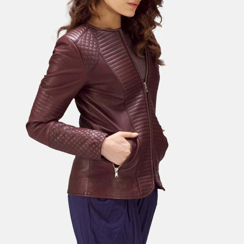 Nexi Quilted Maroon Leather Jacket - Image 6