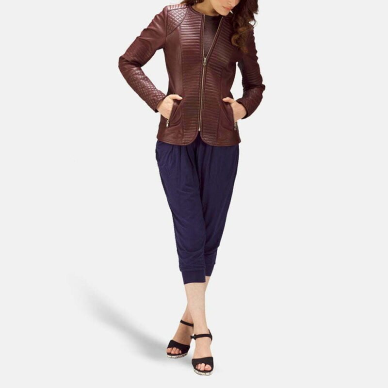 Nexi Quilted Maroon Leather Jacket - Image 7