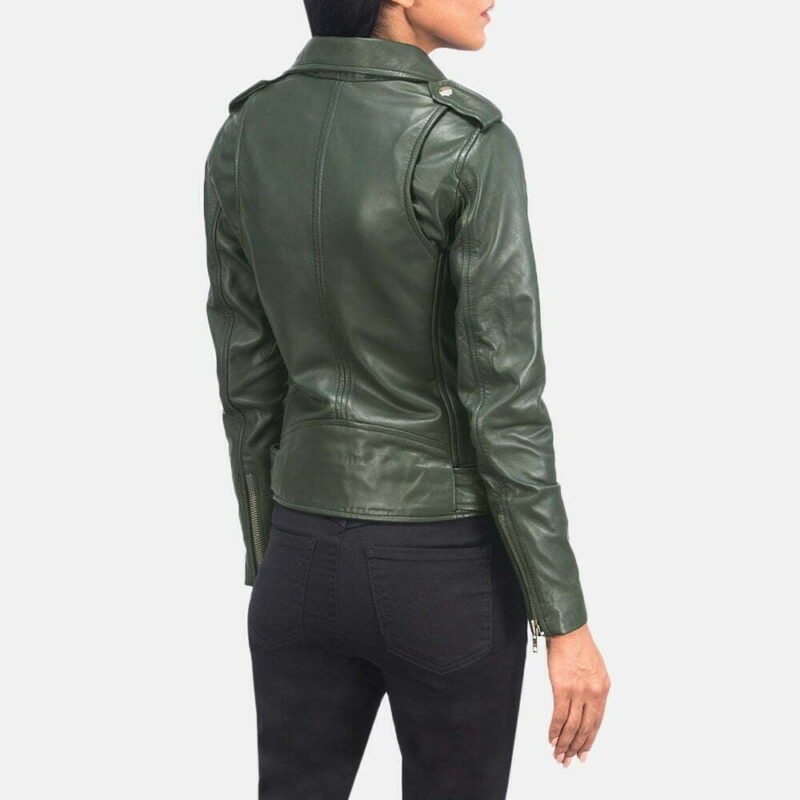 Alison Green Leather Biker Jacket - Image 2