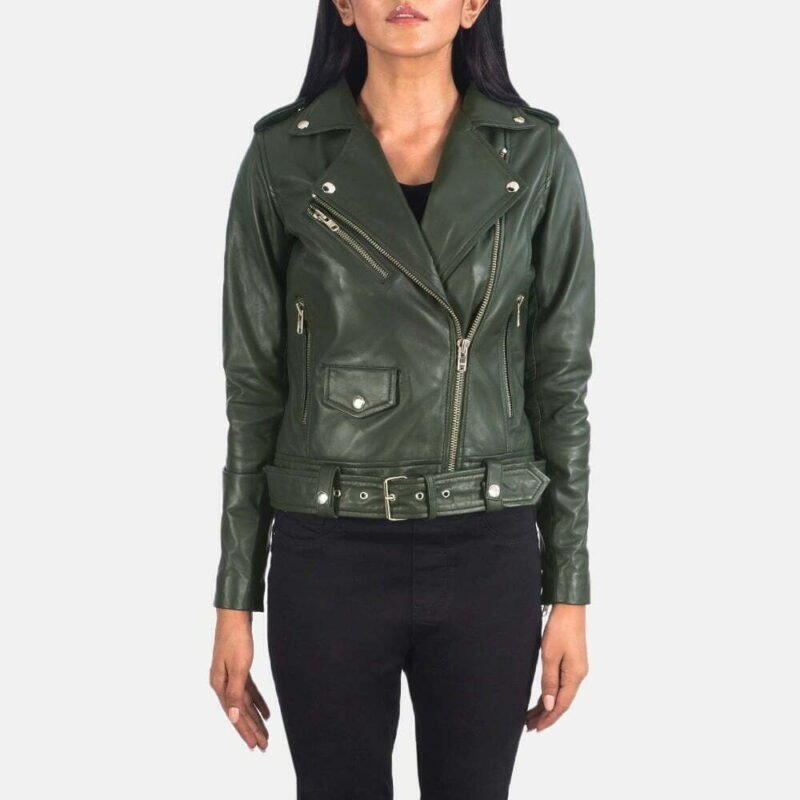 Alison Green Leather Biker Jacket - Image 3