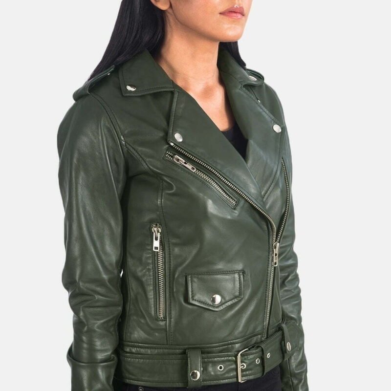 Alison Green Leather Biker Jacket - Image 4