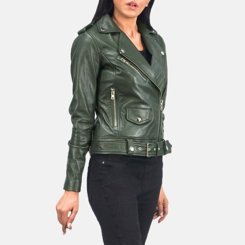 Alison Green Leather Biker Jacket - Image 5