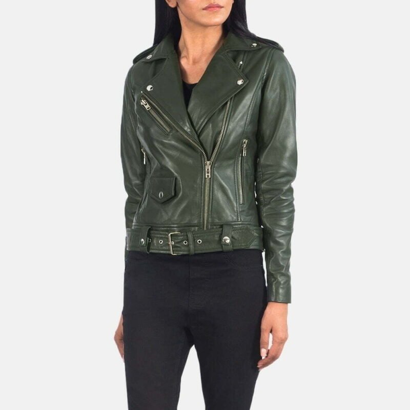 Alison Green Leather Biker Jacket - Image 6