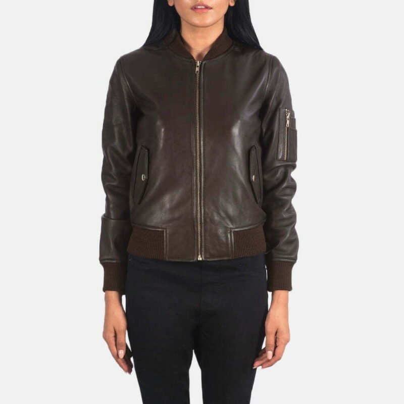 Ave Ma-1 Brown Leather Bomber Jacket - Image 2