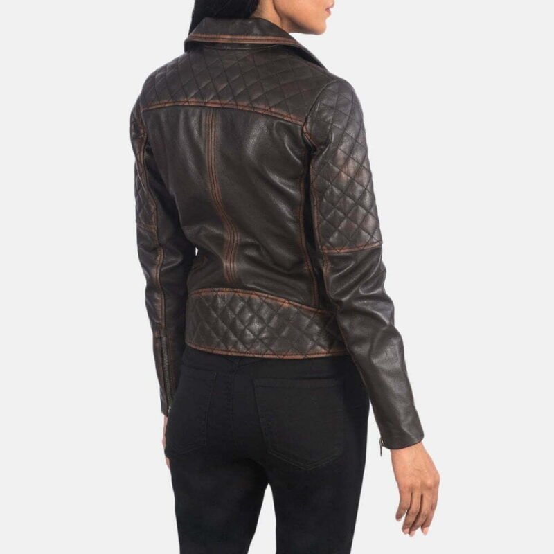 Carolyn Quilted Vintage Brown Biker Jacket - Image 2