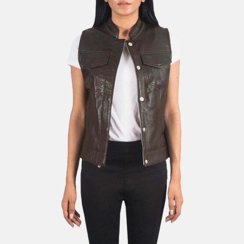 Rayne Moto Brown Leather Vest - Image 2