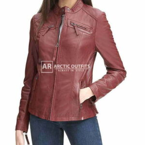 Lilly Bomber Red Leather Jacket