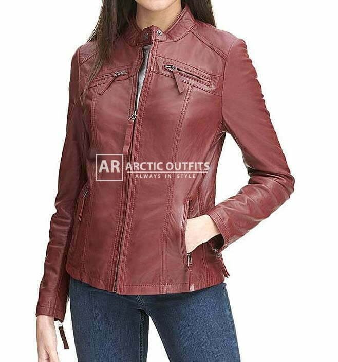 Lilly Bomber Red Leather Jacket