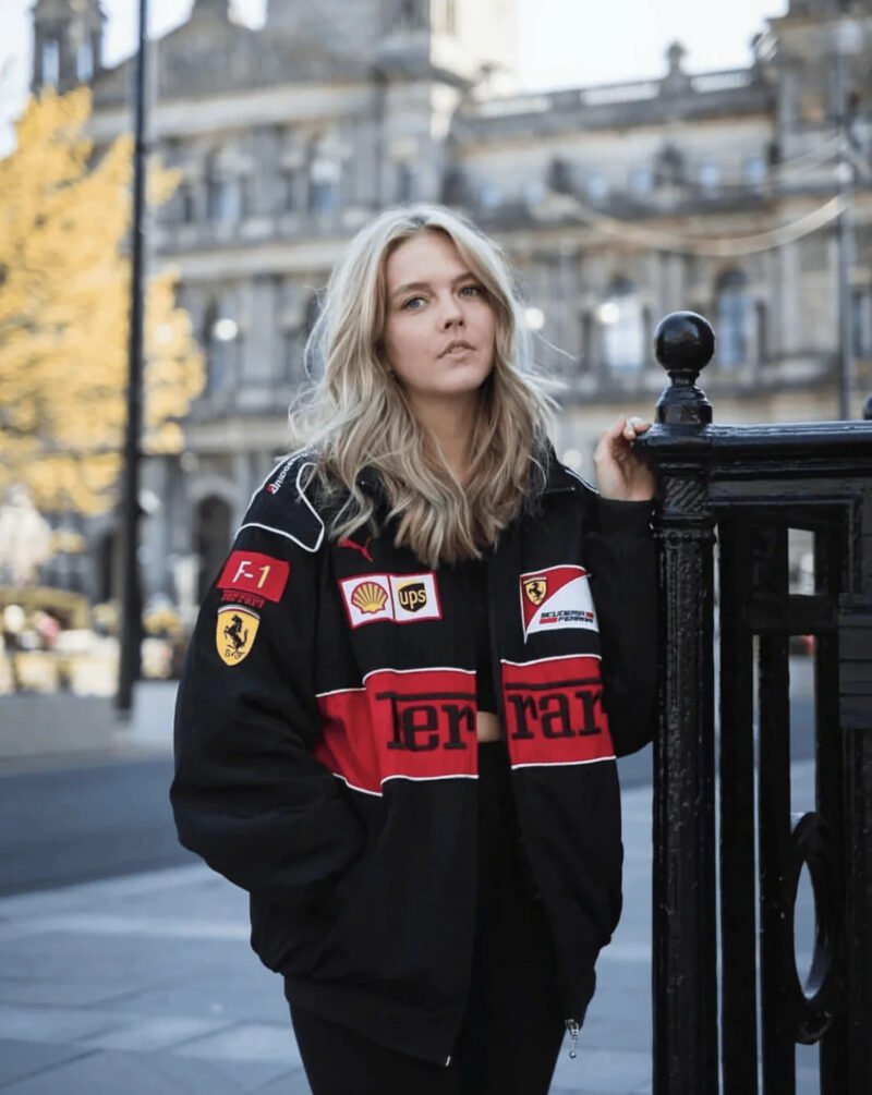 Black Ferrari Vintage Retro Racing Jacket